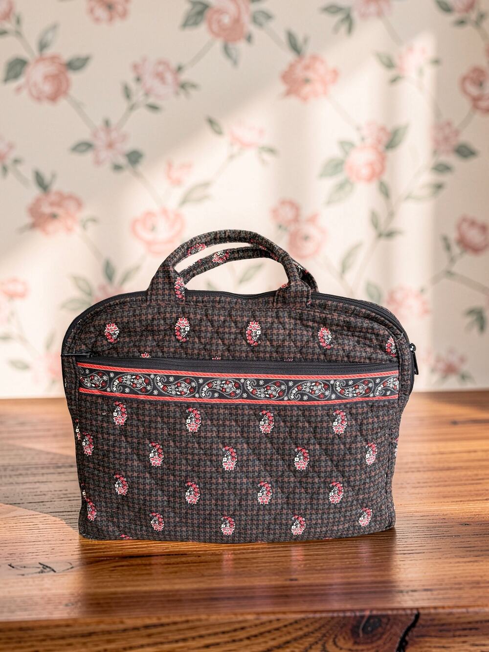 Vera Bradley Brown Paisley Laptop Bag Computer Briefcase Quilted Retired Print